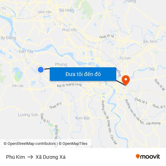 Phú Kim to Xã Dương Xá map