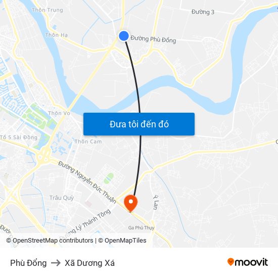 Phù Đổng to Xã Dương Xá map