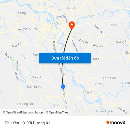 Phú Yên to Xã Dương Xá map