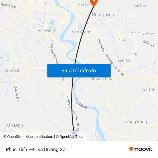 Phúc Tiến to Xã Dương Xá map