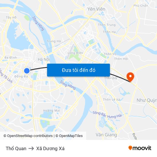 Thổ Quan to Xã Dương Xá map