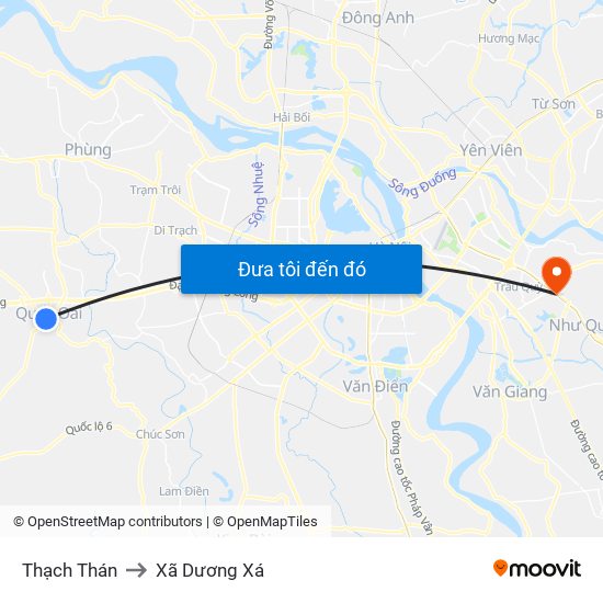 Thạch Thán to Xã Dương Xá map