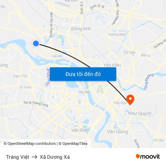 Tráng Việt to Xã Dương Xá map