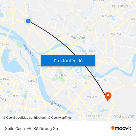 Xuân Canh to Xã Dương Xá map