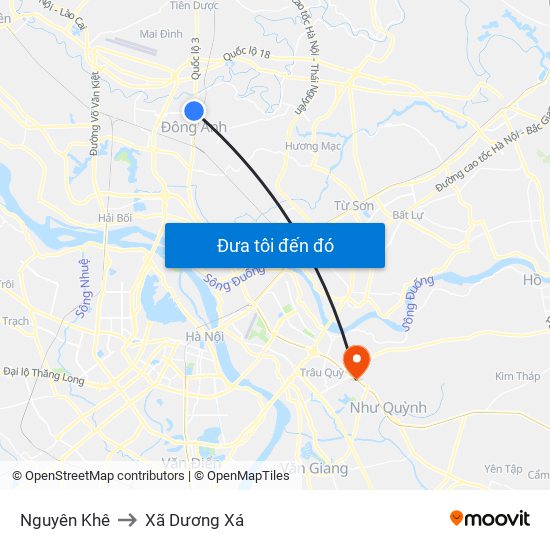 Nguyên Khê to Xã Dương Xá map