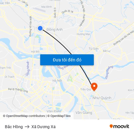 Bắc Hồng to Xã Dương Xá map