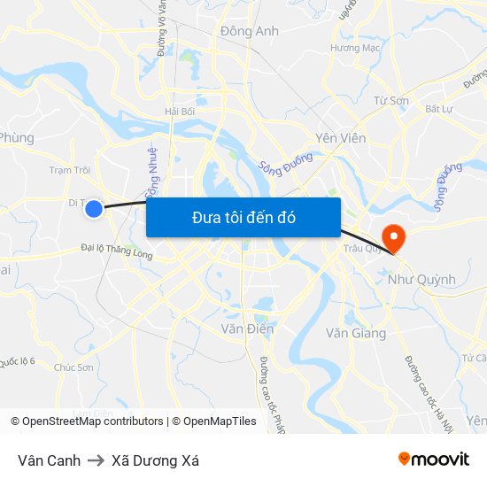 Vân Canh to Xã Dương Xá map