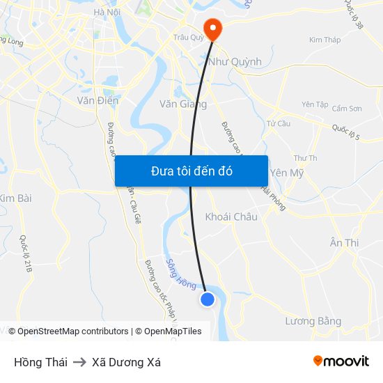 Hồng Thái to Xã Dương Xá map