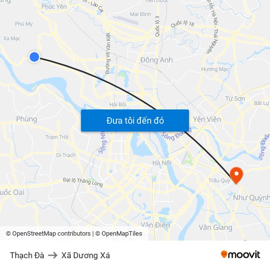 Thạch Đà to Xã Dương Xá map