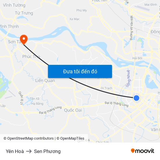 Yên Hoà to Sen Phương map