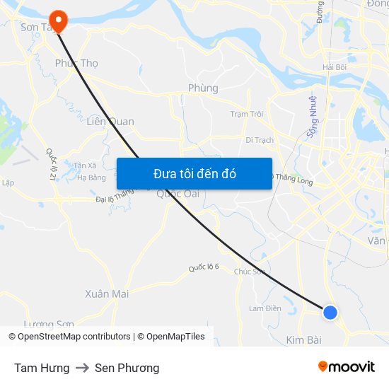 Tam Hưng to Sen Phương map