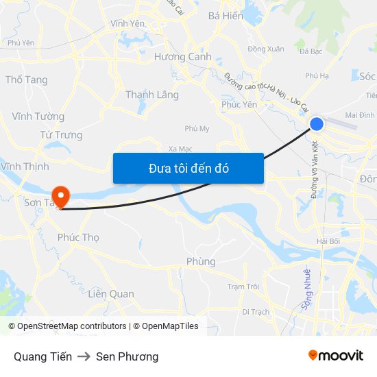 Quang Tiến to Sen Phương map