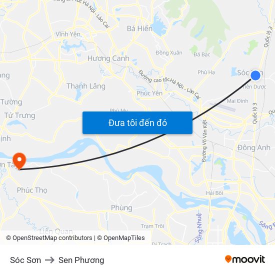 Sóc Sơn to Sen Phương map