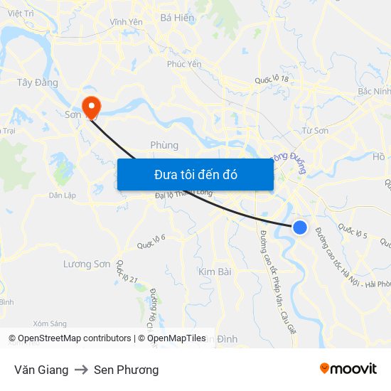 Văn Giang to Sen Phương map