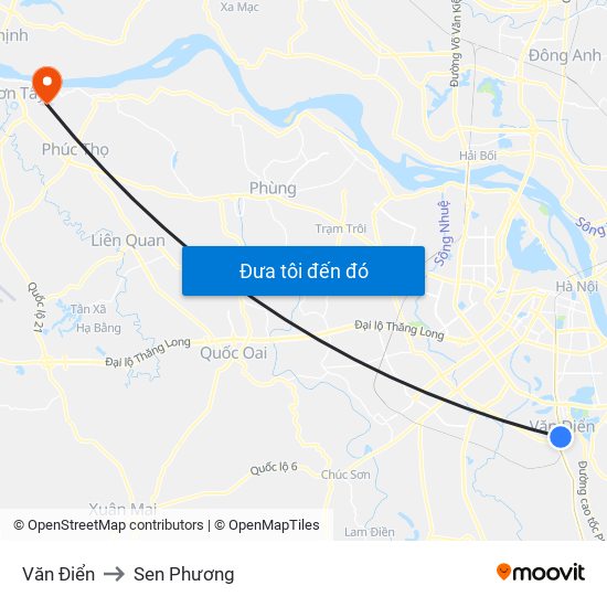 Văn Điển to Sen Phương map