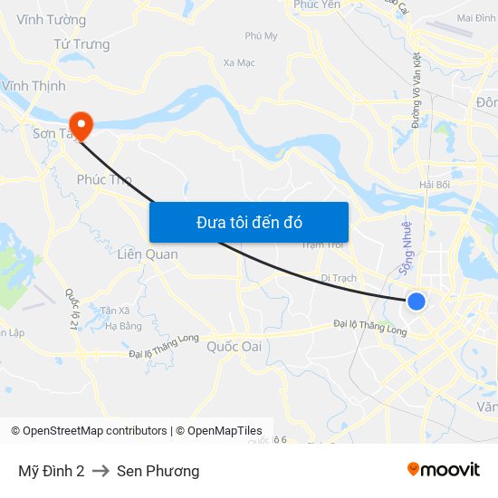 Mỹ Đình 2 to Sen Phương map