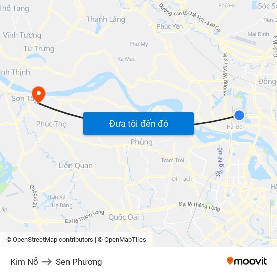 Kim Nỗ to Sen Phương map