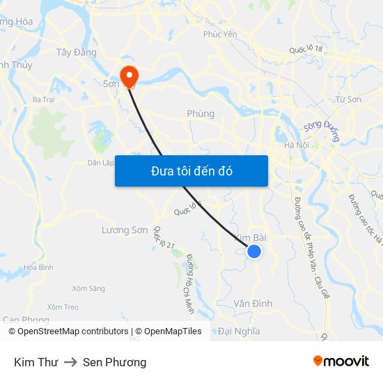 Kim Thư to Sen Phương map