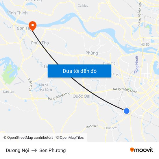 Dương Nội to Sen Phương map