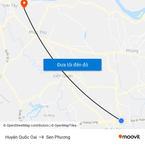 Huyện Quốc Oai to Sen Phương map