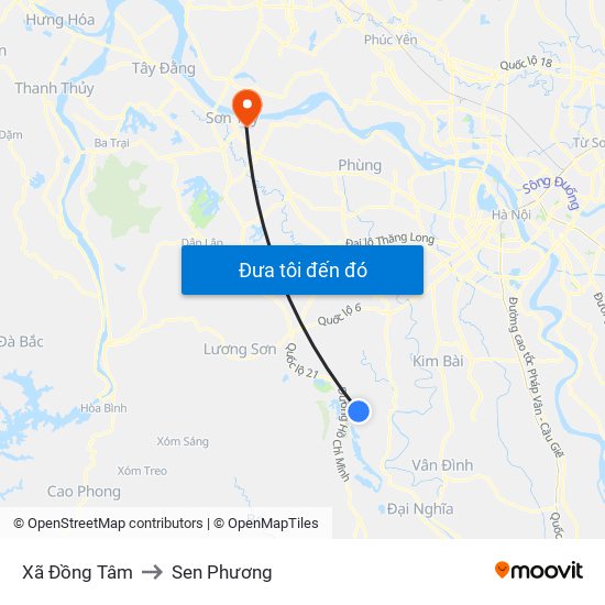 Xã Đồng Tâm to Sen Phương map