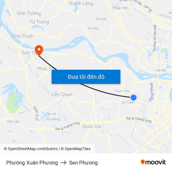 Phường Xuân Phương to Sen Phương map