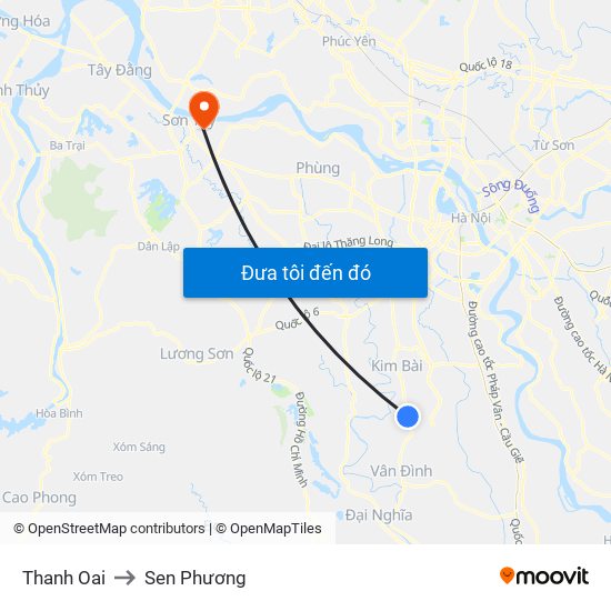 Thanh Oai to Sen Phương map