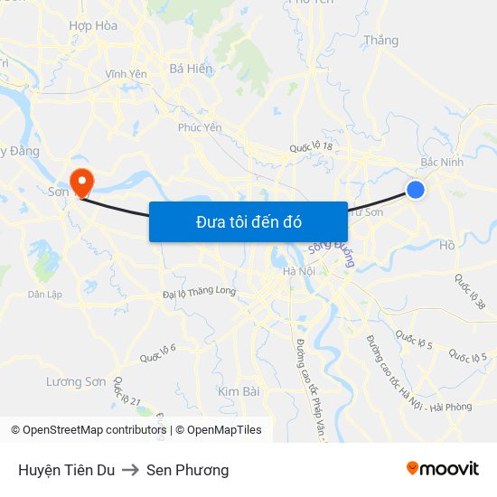 Huyện Tiên Du to Sen Phương map