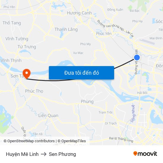 Huyện Mê Linh to Sen Phương map