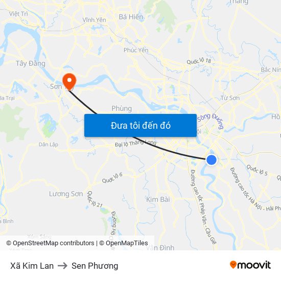 Xã Kim Lan to Sen Phương map