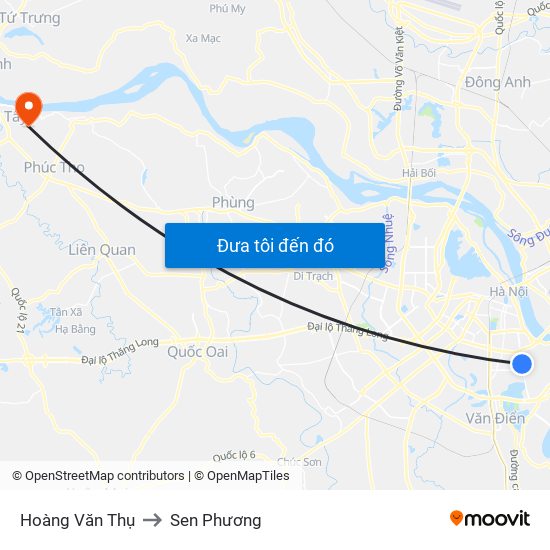 Hoàng Văn Thụ to Sen Phương map