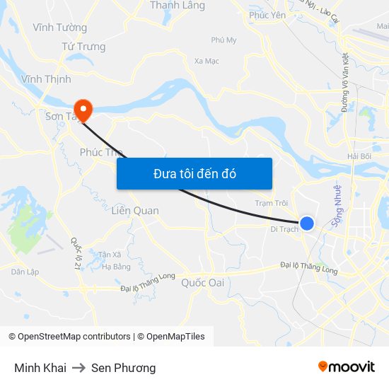 Minh Khai to Sen Phương map