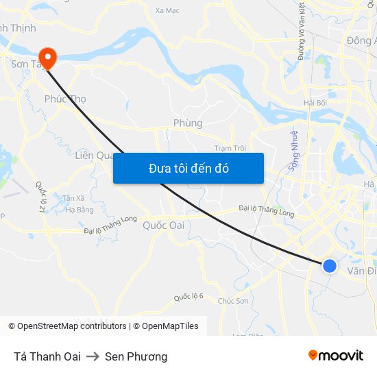 Tả Thanh Oai to Sen Phương map