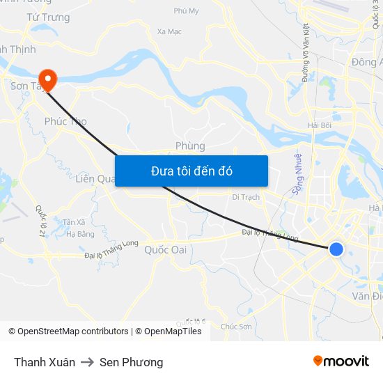 Thanh Xuân to Sen Phương map