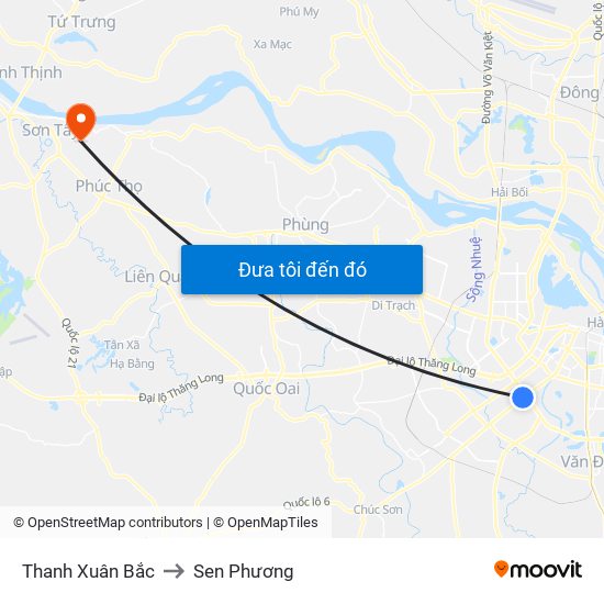 Thanh Xuân Bắc to Sen Phương map