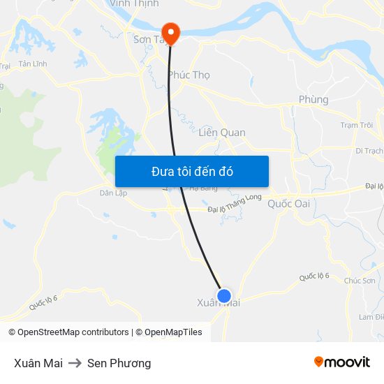 Xuân Mai to Sen Phương map