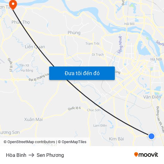 Hòa Bình to Sen Phương map