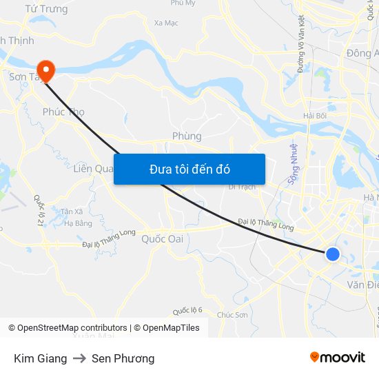 Kim Giang to Sen Phương map