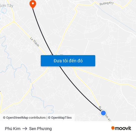 Phú Kim to Sen Phương map