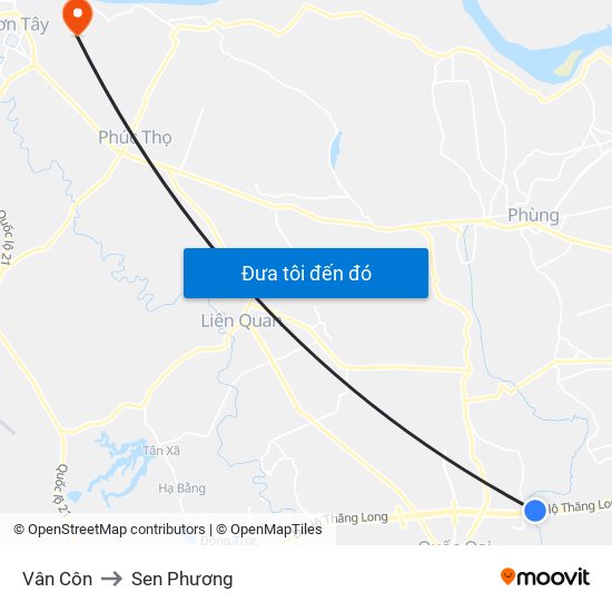 Vân Côn to Sen Phương map