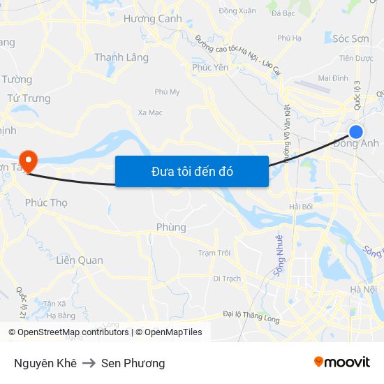 Nguyên Khê to Sen Phương map