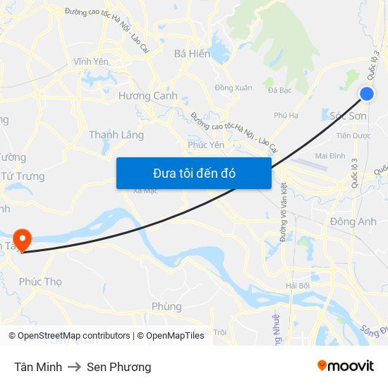Tân Minh to Sen Phương map