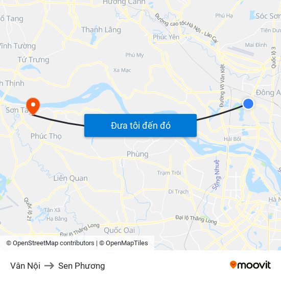 Vân Nội to Sen Phương map