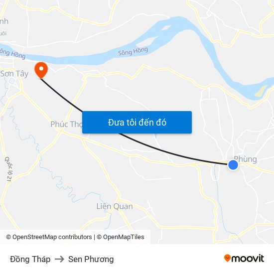 Đồng Tháp to Sen Phương map