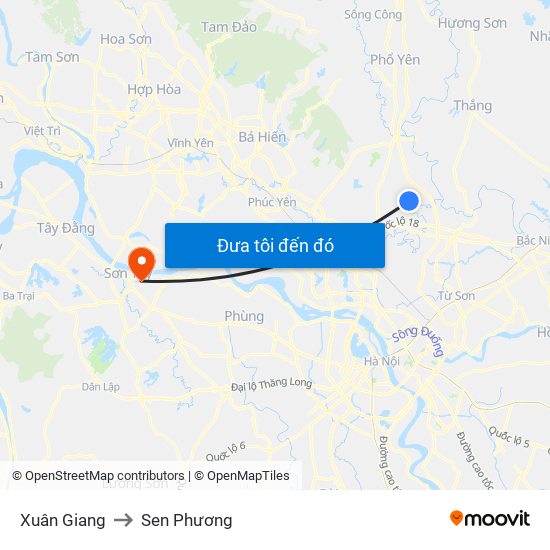 Xuân Giang to Sen Phương map