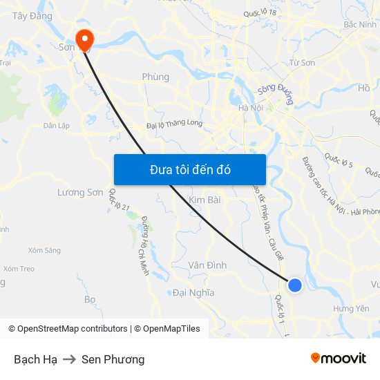 Bạch Hạ to Sen Phương map