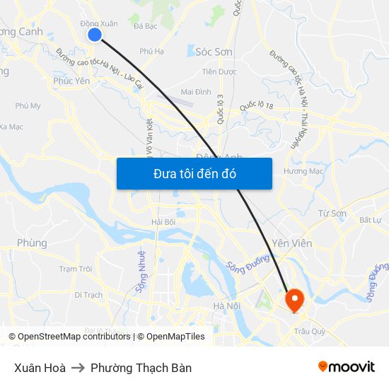 Xuân Hoà to Phường Thạch Bàn map