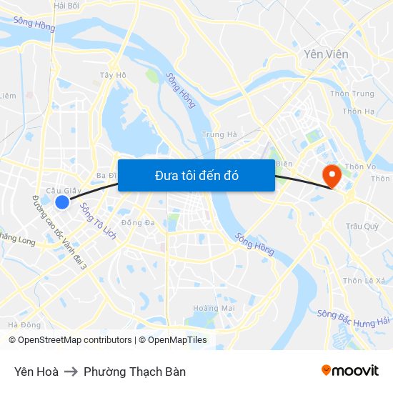 Yên Hoà to Phường Thạch Bàn map