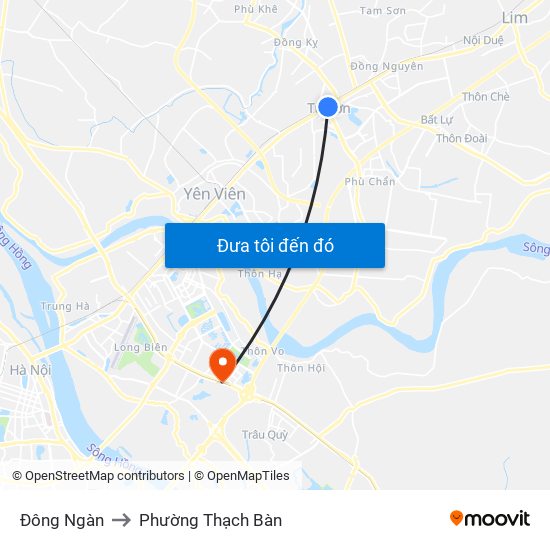 Đông Ngàn to Phường Thạch Bàn map