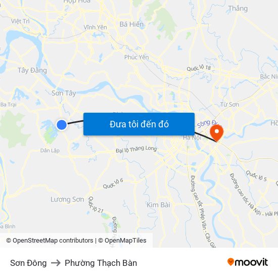 Sơn Đông to Phường Thạch Bàn map